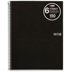 (MR2827) MIQUELRIUS CUADERNO ESPIRAL 150H A5 5X5MM 70GR 2 TALADROS MICROPERFORADO 6 BANDAS COLOR TAPA PP NEGRO