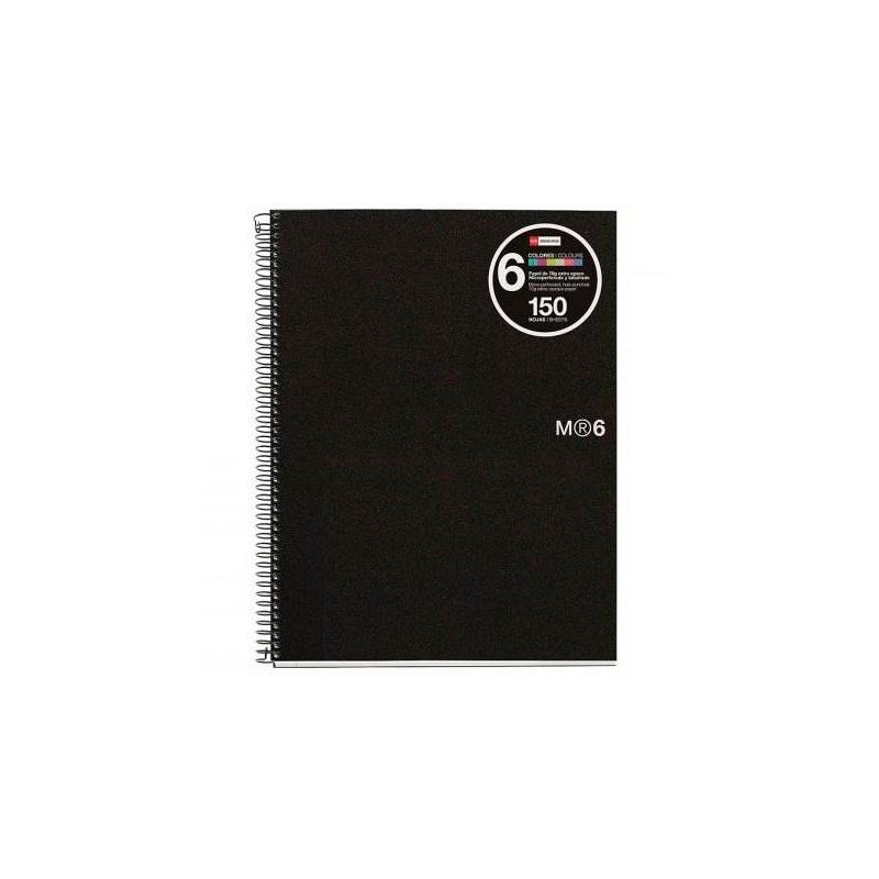 (MR2827) MIQUELRIUS CUADERNO ESPIRAL 150H A5 5X5MM 70GR 2 TALADROS MICROPERFORADO 6 BANDAS COLOR TAPA PP NEGRO