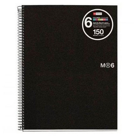 (MR2827) MIQUELRIUS CUADERNO ESPIRAL 150H A5 5X5MM 70GR 2 TALADROS MICROPERFORADO 6 BANDAS COLOR TAPA PP NEGRO