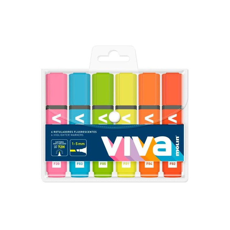 (RTF240-06W) MOLIN MARCADOR FLUORESCENTE VIVA C/SURTIDOS BLÍSTER 6 UD