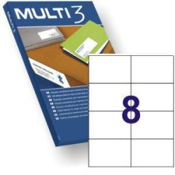 (04712) MULTI-3 ETIQUETAS ADHESIVAS 105X74MM INKJET/LÁSER C/RECTOS 8 X 100H BLANCO