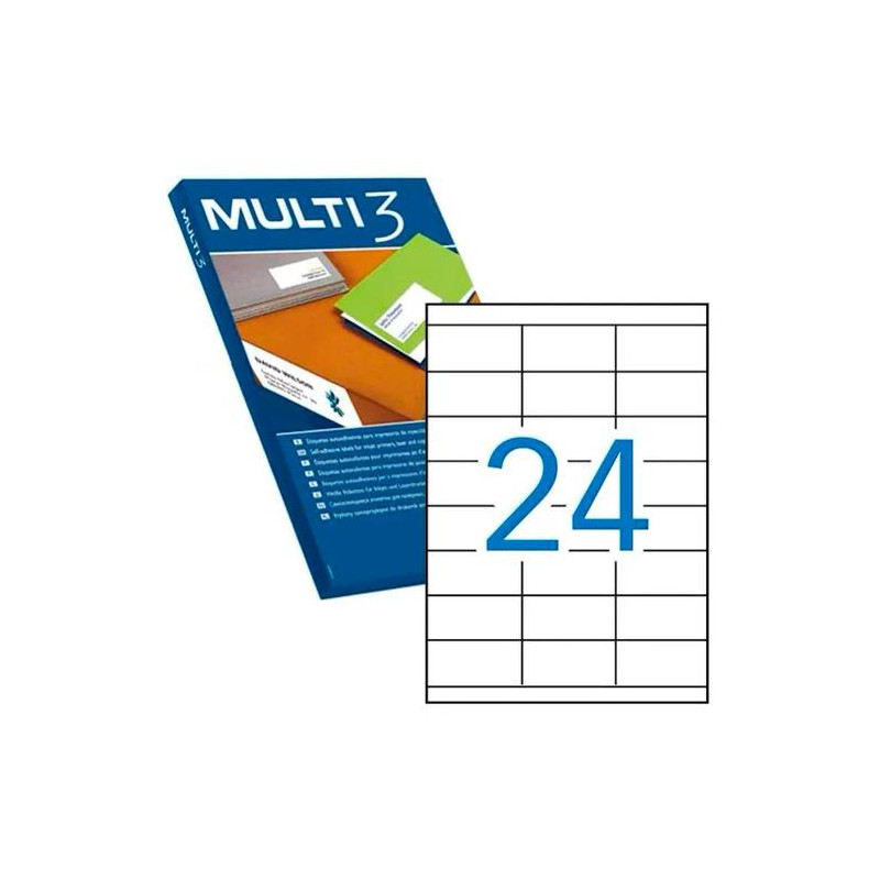 (04703) MULTI-3 ETIQUETAS ADHESIVAS 70X35MM INKJET/LÁSER C/RECTOS 24 X 100H BLANCO