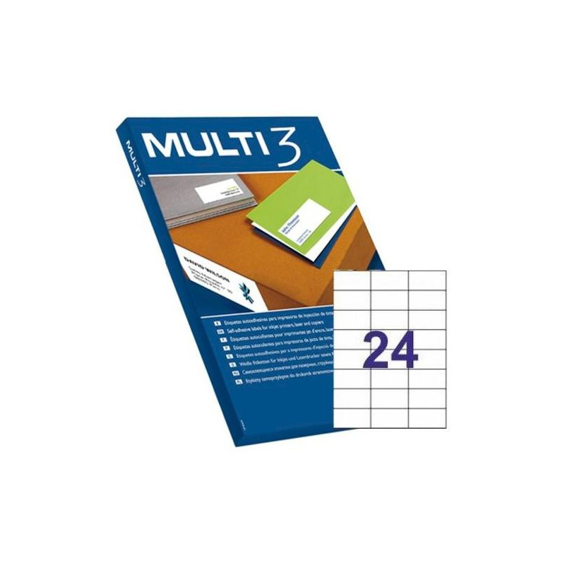 (04704) MULTI-3 ETIQUETAS ADHESIVAS 70X37MM INKJET/LÁSER C/RECTOS 24 X 100H BLANCO