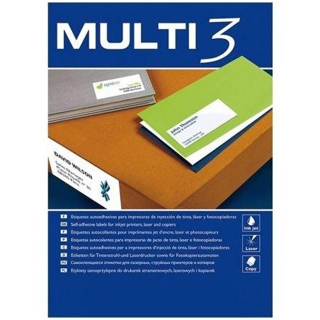 (10502) MULTI-3 ETIQUETAS ADHESIVAS 105X29MM INKJET/LÁSER C/RECTOS 20 X 100H BLANCO