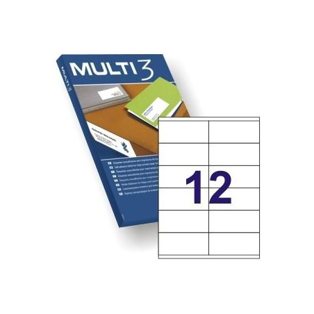 (04711) MULTI-3 ETIQUETAS ADHESIVAS 105X48MM INKJET/LÁSER C/RECTOS 12 X 100H BLANCO