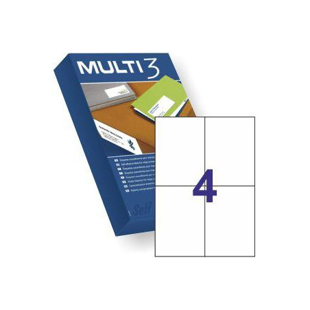 (10531) MULTI-3 ETIQUETAS ADHESIVAS 105X148MM INKJET/LÁSER C/RECTOS 4 X 500H BLANCO