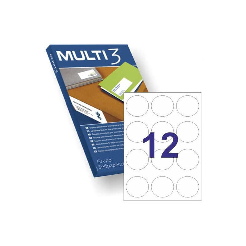 (10489) MULTI-3 ETIQUETAS ADHESIVAS CIRCULARES Ø60MM INKJET/LÁSER 12 X 100H BLANCO