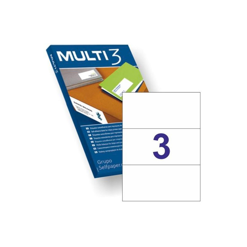(12549) MULTI-3 ETIQUETAS ADHESIVAS 210X99MM INKJET/LÁSER C/RECTOS 3 X 100H BLANCO