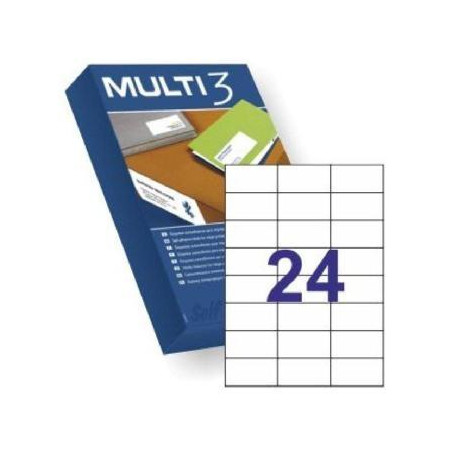 (10518) MULTI-3 ETIQUETAS ADHESIVAS 70X37MM INKJET/LÁSER CANTOS RECTOS 24 X 500H BLANCO