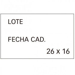 (101950) APLI ETIQUETAS PARA ETIQUETADORA DE PRECIOS IMPRESAS 'LOTE' + 'FECHA CAD' 26X16MM 6 ROLLOS DE 1000 BLANCO