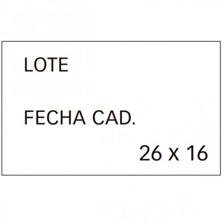 (101950) APLI ETIQUETAS PARA ETIQUETADORA DE PRECIOS IMPRESAS 'LOTE' + 'FECHA CAD' 26X16MM 6 ROLLOS DE 1000 BLANCO