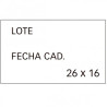 (101950) APLI ETIQUETAS PARA ETIQUETADORA DE PRECIOS IMPRESAS 'LOTE' + 'FECHA CAD' 26X16MM 6 ROLLOS DE 1000 BLANCO