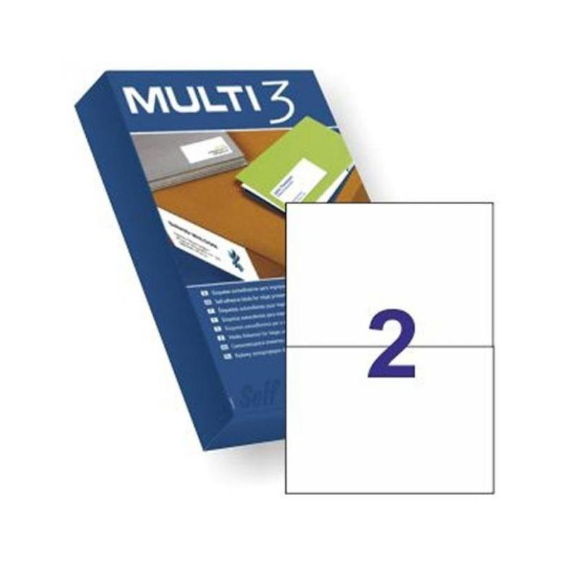 (10532) MULTI-3 ETIQUETAS ADHESIVAS 210X148MM INKJET/LÁSER C/RECTOS 2 X 500H BLANCO