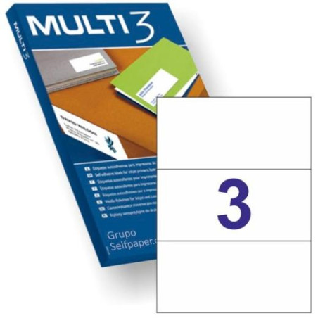(12549) MULTI-3 ETIQUETAS ADHESIVAS 210X99MM INKJET/LÁSER C/RECTOS 3 X 100H BLANCO