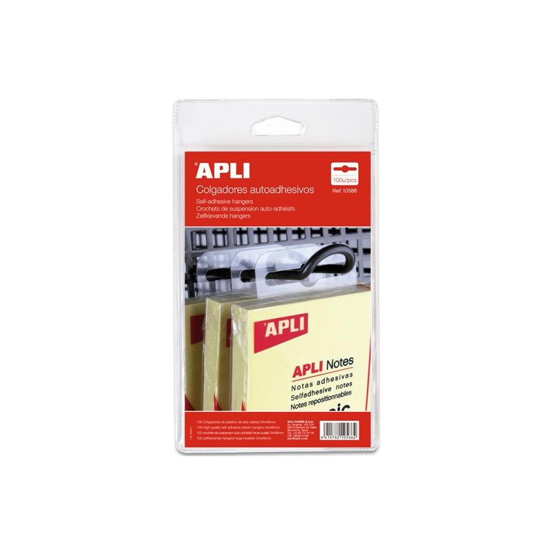 (10586) APLI COLGADORES AUTOADHESIVOS 34X48MM PACK 100U PLÁSTICO TRANSPARENTE