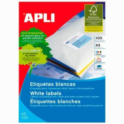 (11352) APLI ETIQUETAS ADHESIVAS 297X420MM INKJET/LÁSER C/RECTOS 1 X 100H A3 BLANCO