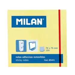 (85401) MILAN BLOC NOTAS ADHESIVAS REMOVIBLES 100H 76X76 AMARILLO CLARO