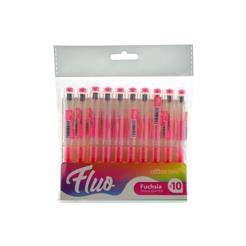 (FL142) OFFICE BOX MARCADOR FLUORESCENTE FLUO RECARGABLE ROSA PACK 10 UD