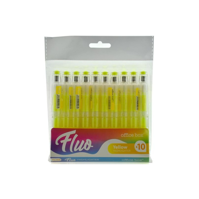 (FL153) OFFICE BOX MARCADOR FLUORESCENTE FLUO RECARGABLE AMARILLO PACK 10 UD