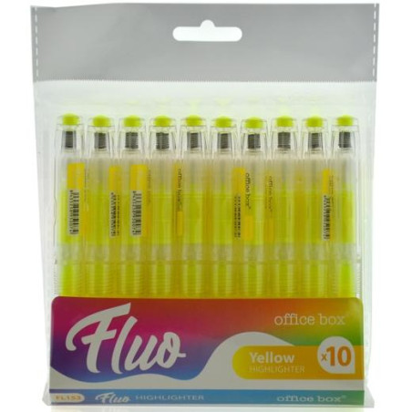 (FL153) OFFICE BOX MARCADOR FLUORESCENTE FLUO RECARGABLE AMARILLO PACK 10 UD