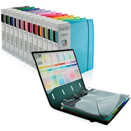 (43211) OFFICE BOX CARPETA & BLOCK COLORLINE ANILLAS D 4X32MM A4+ 100H 5X5 CIERRE C/GOMA TAPA PP COLORES SURTIDOS