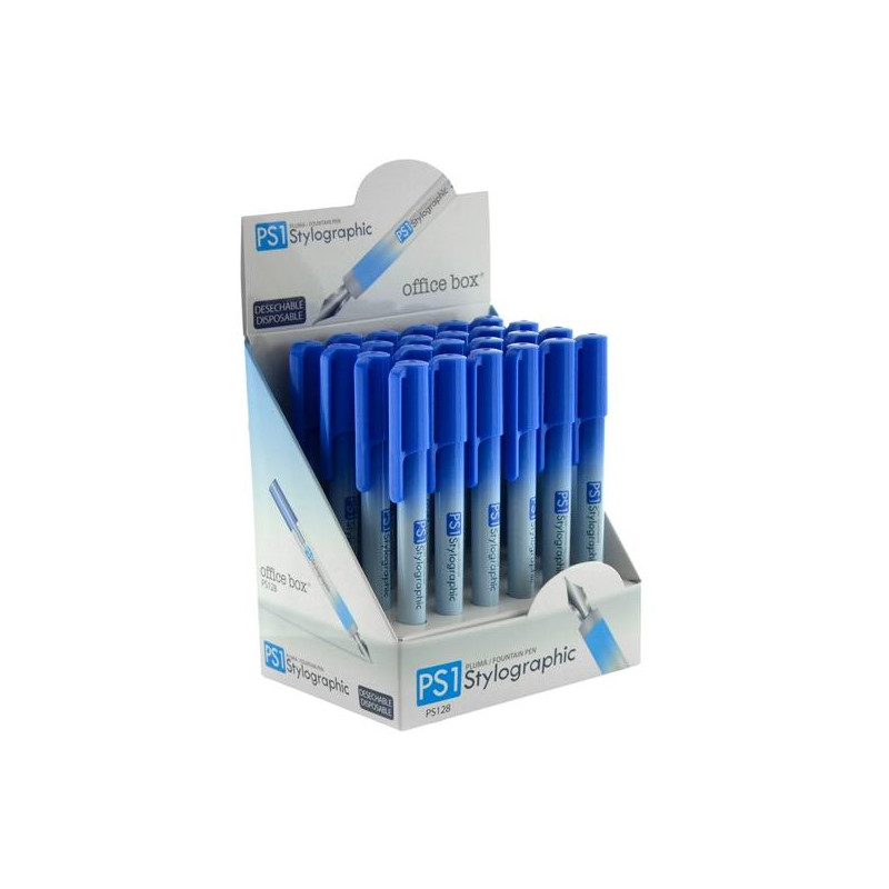 (PS128) OFFICE BOX PLUMA ESTILOGRÁFICA PS1 DESECHABLE TINTA AZUL EXPOSITOR 24 UD