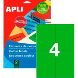 (12994) APLI ETIQUETAS ADHESIVAS 105X148MM INKJET/LÁSER C/RECTOS 4 X 20H VERDE