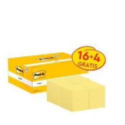 (7100172332) POST-IT BLOC NOTAS ADHESIVAS 653 100H 38X51 (NO ENCELOFANADOS) CANARY YELLOW PAQUETE 16 UD + 4 UD GRATIS