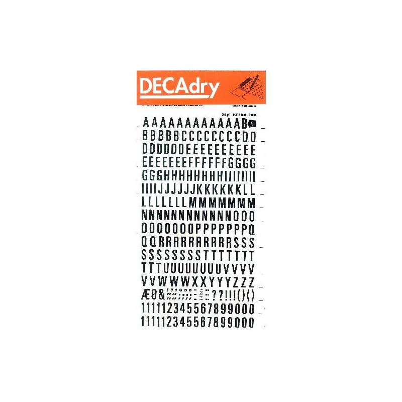 (DD9F) APLI LETRAS Y NÚMEROS TRANSFERIBLES 8MM 277 CARACTERES NEGRO