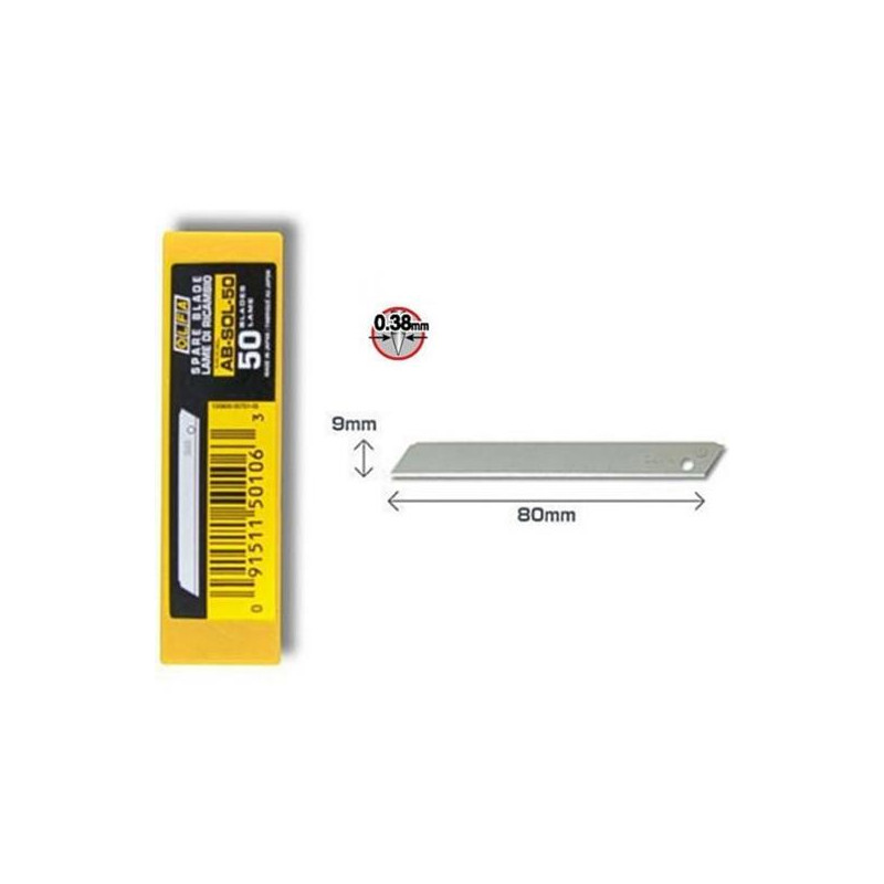 (AB-SOL50) OLFA REPUESTO CUTTER 9MM CUCHILLA NO FRACTURABLE ESTUCHE 50 UD