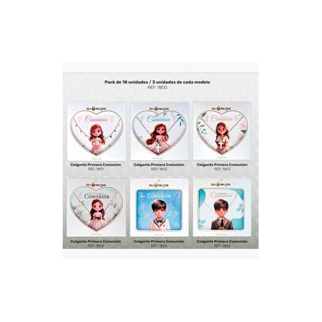 (1800) OLI IN LOVE COLGANTES BISUTERÍA COLECCIÓN COMUNION PACK 18 UNIDADES SURTIDOS