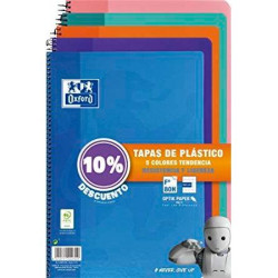 (400091366) OXFORD CUADERNO ESPIRAL 80H FOLIO 4X4MM C/MARGEN TAPA DE PLÁSTICO PACK 5 UD (10% DTO) C/SURTIDOS TENDENCIA