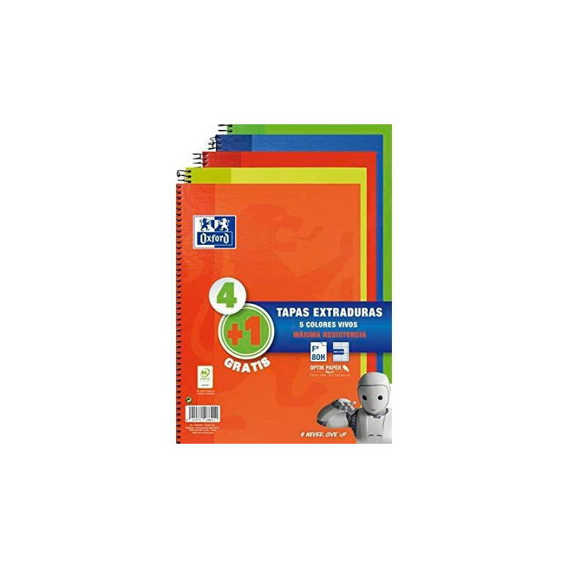 (400122761) OXFORD CUADERNO ESPIRAL WRITE&ERASE 80H FOLIO 4X4MM C/MARGEN TAPA EXTRADURA PACK 4+1 UD C/SURTIDOS VIVOS