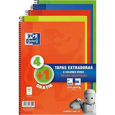 (400122761) OXFORD CUADERNO ESPIRAL WRITE&ERASE 80H FOLIO 4X4MM C/MARGEN TAPA EXTRADURA PACK 4+1 UD C/SURTIDOS VIVOS