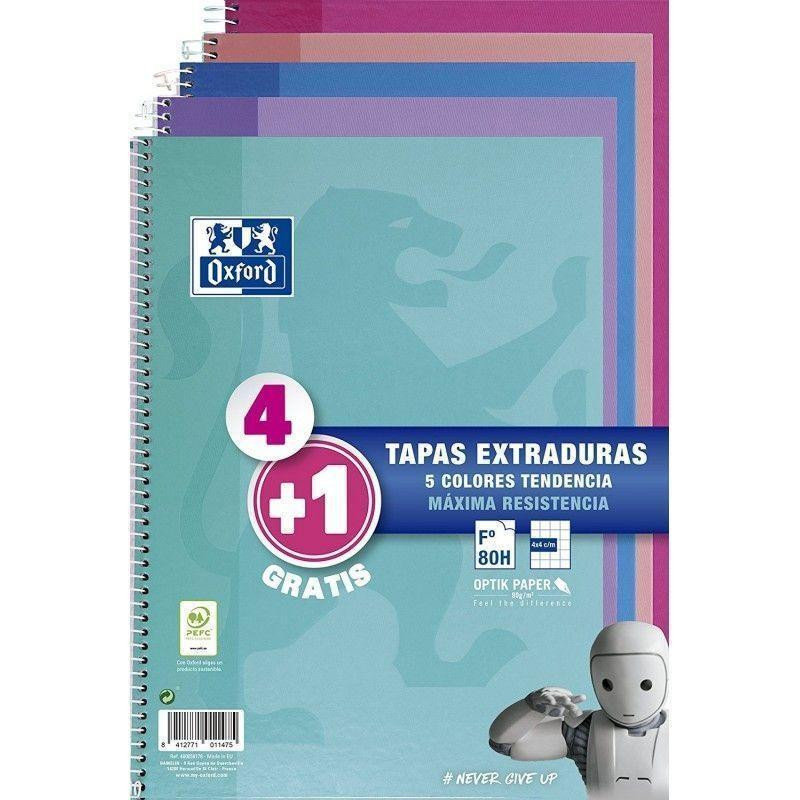 (400122766) OXFORD CUADERNO ESPIRAL WRITE&ERASE 80H FOLIO 4X4MM C/MARGEN TAPA EXTRADURA PACK 4+1 UD C/SURTIDOS TENDENCIA