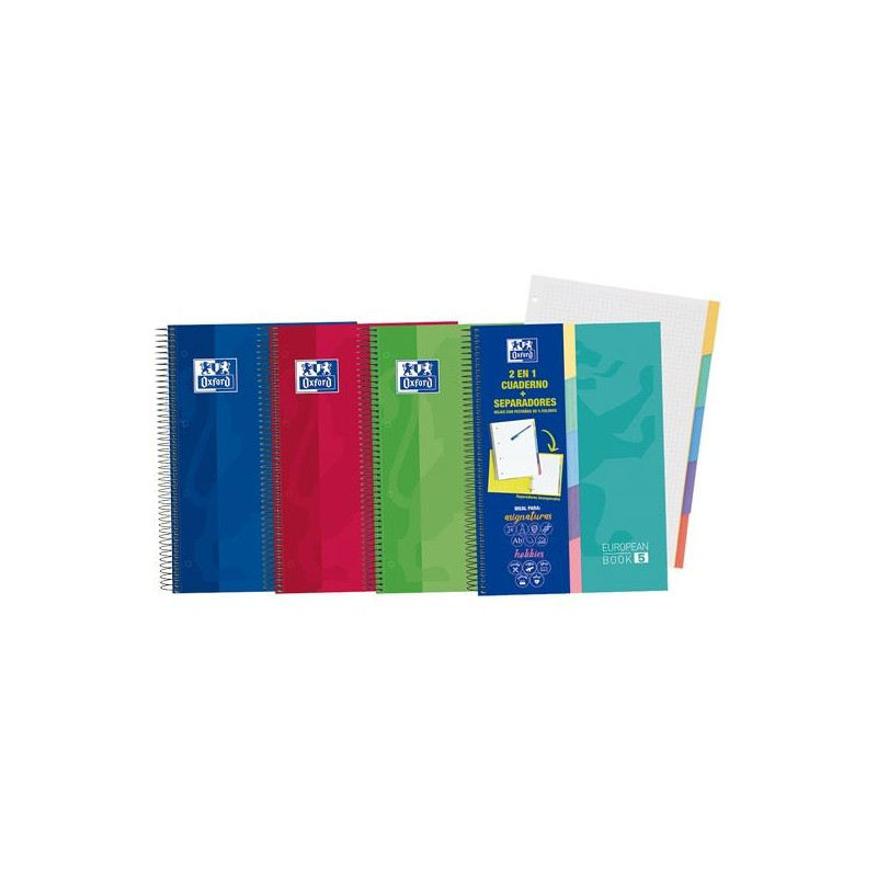 (400135621) OXFORD CUADERNO EUROPEANBOOK 5 SCHOOL 5 PESTAÑAS 100H A4+ 5X5 T/EXTRADURA C/SURTIDOS