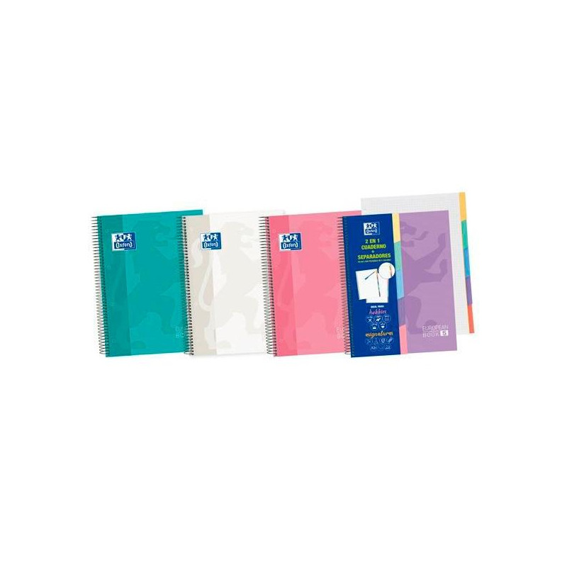(400135623) OXFORD CUADERNO EUROPEANBOOK 5 CLASSIC PESTAÑAS MICROPERFORADO 100H A5+ 5X5 5 T/EXTRADURA  C/SURTIDOS PASTEL