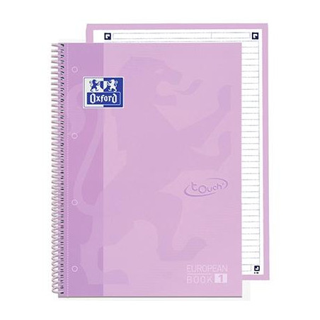 (400138325) OXFORD CUADERNO TOUCH EUROPEANBOOK 1 WRITE&ERASE 80H A4+ 1 LÍNEA MICROPERFORADO T/EXTRADURA PACK 5 UD LAVANDA PASTEL
