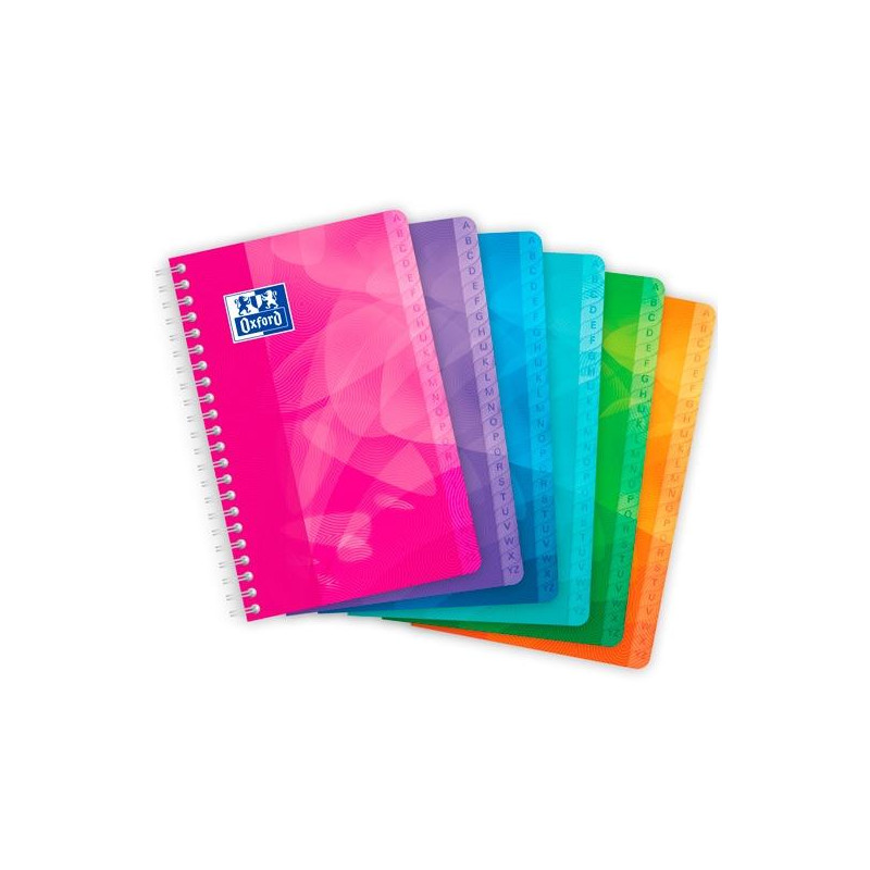 (400080692) OXFORD CUADERNO ÍNDICE ALFABÉTICO C/ESPIRAL 50H 11X17CM 90GR 5X5MM TAPA PLÁSTICO LAGOON C/SURTIDOS
