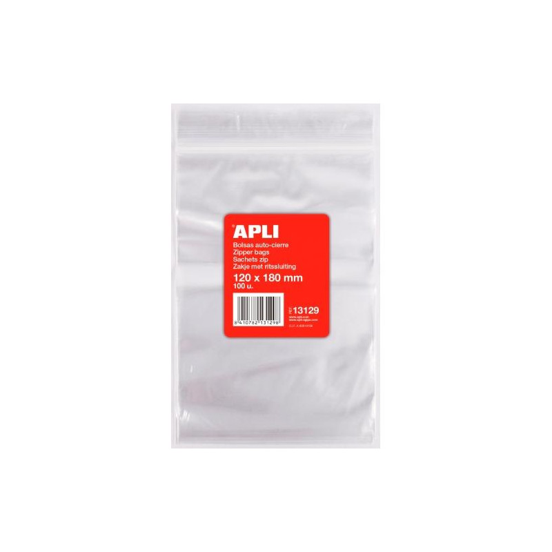 (13129) APLI BOLSAS AUTOCIERRE 120X180MM LDPE TRANSPARENTE PACK 100 UD