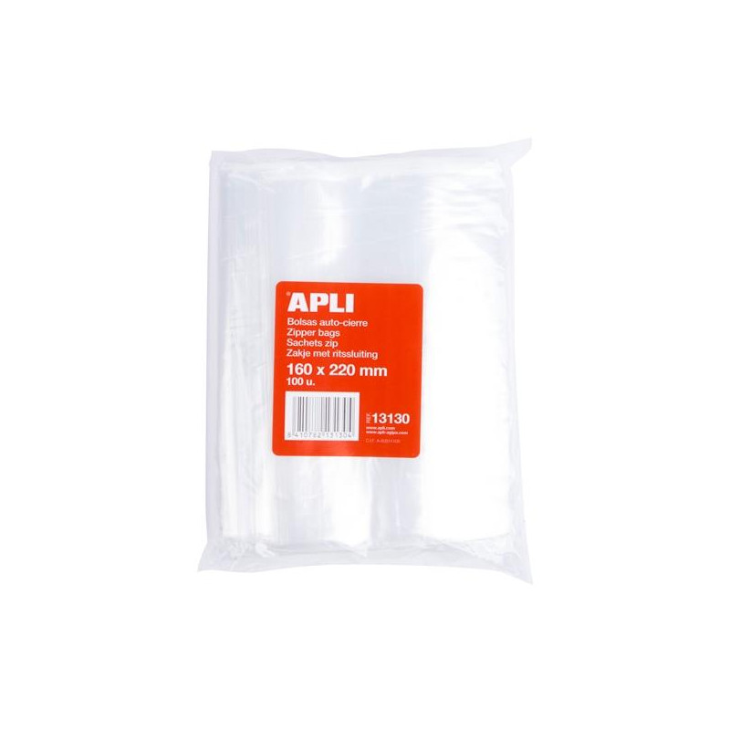 (13130) APLI BOLSAS AUTOCIERRE 160X220MM LDPE TRANSPARENTE PACK 100 UD