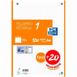 (400158163) OXFORD RECAMBIO CLASSIC 120 HOJAS A4 SUELTAS 90GR 5X5MM 4 TALADROS 1 BANDA COLOR NARANJA