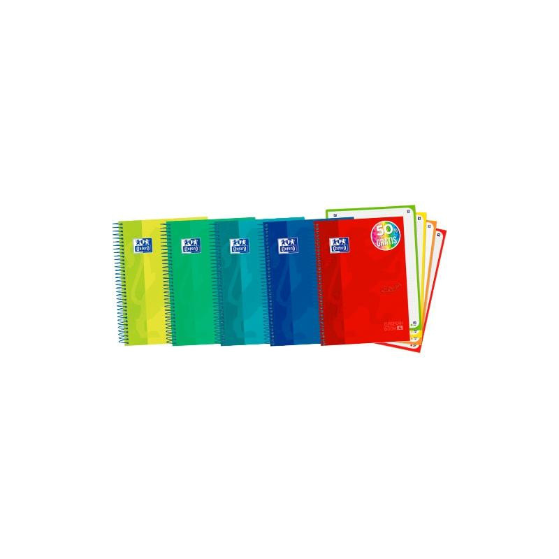 (400138670) OXFORD CUADERNO TOUCH EUROPEANBOOK 4 MICROPERFORADO 120H A5+ 5X5 T/EXTRADURA PACK 5 UD C/SURTIDOS VIVOS