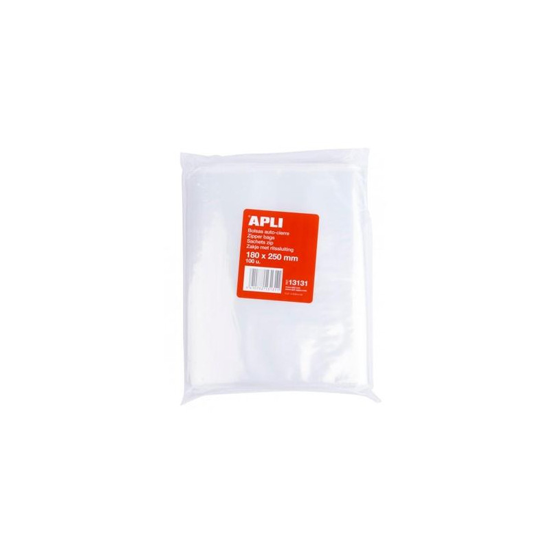 (13131) APLI BOLSAS AUTOCIERRE 180X250MM LDPE TRANSPARENTE PACK 100 UD