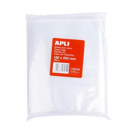 (13131) APLI BOLSAS AUTOCIERRE 180X250MM LDPE TRANSPARENTE PACK 100 UD