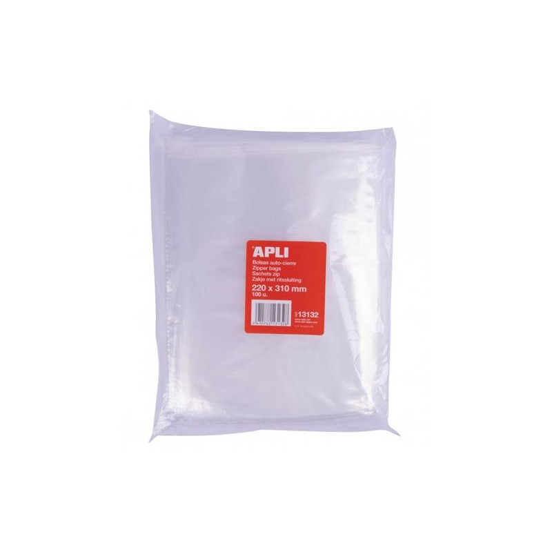 (13132) APLI BOLSAS AUTOCIERRE 220X310MM LDPE TRANSPARENTE PACK 100 UD