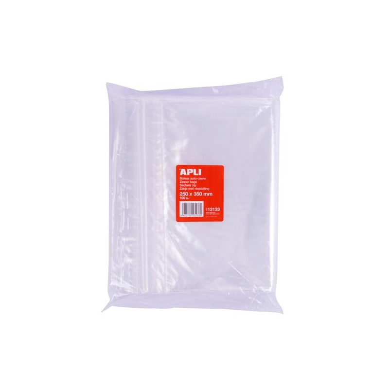 (13133) APLI BOLSAS AUTOCIERRE 250X350MM LDPE TRANSPARENTE PACK 100 UD