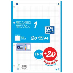 (400158058) OXFORD RECAMBIO CLASSIC 120 HOJAS A4 SUELTAS 90GR 5X5MM 4 TALADROS 1 BANDA COLOR AZUL TURQUESA