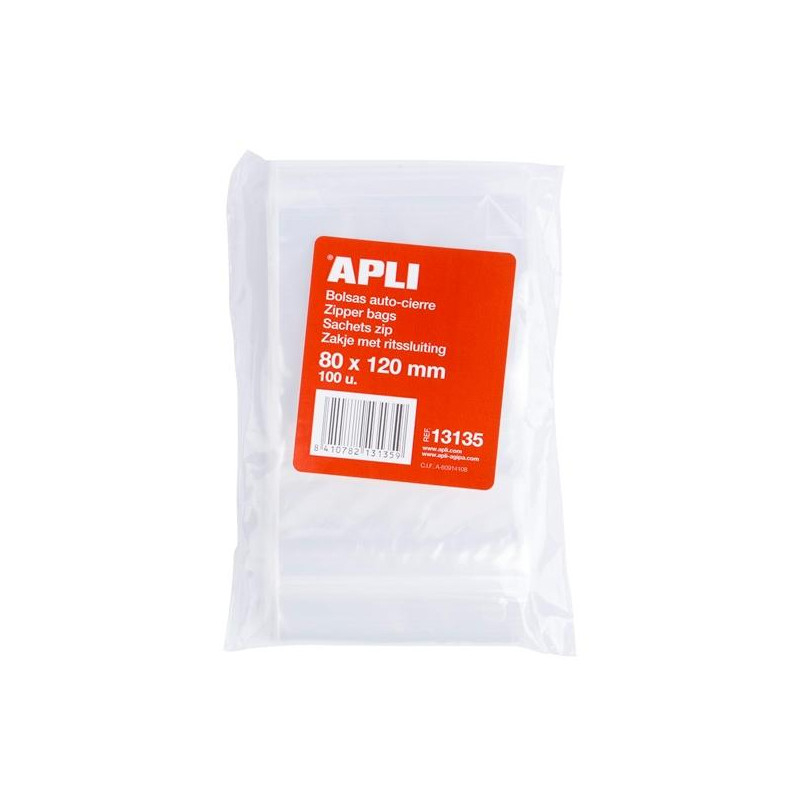 (13135) APLI BOLSAS AUTOCIERRE 80X120MM LDPE TRANSPARENTE PACK 100 UD