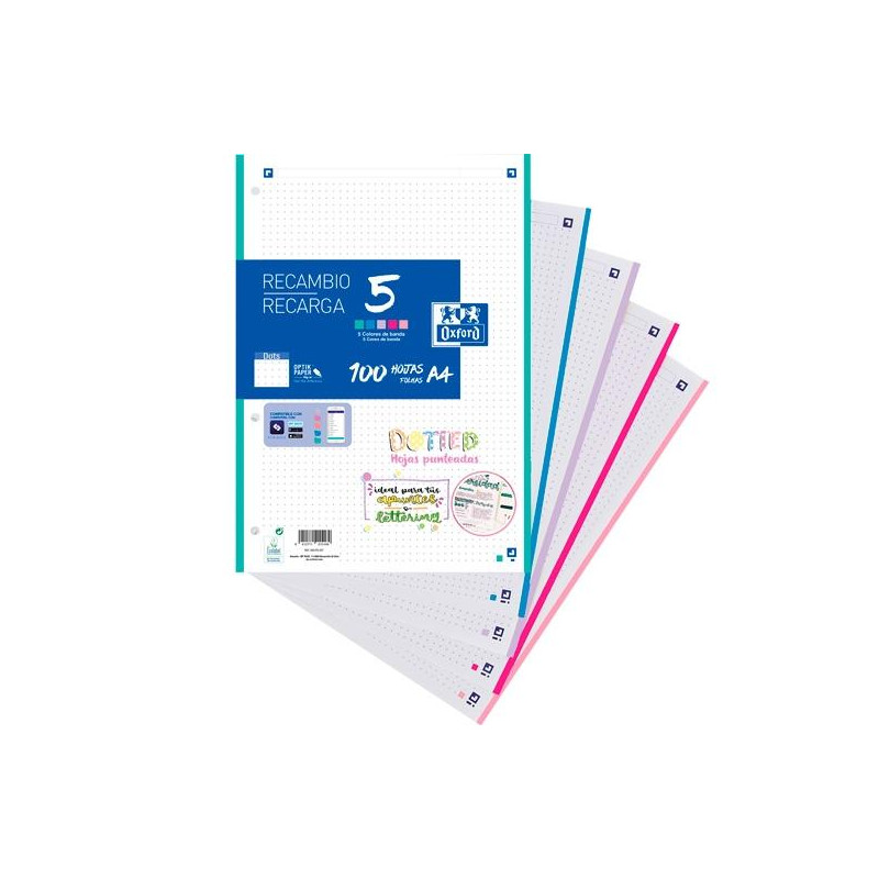 (400162337) OXFORD RECAMBIO 5 PAQUETE 100H A4 DOTS PASTEL